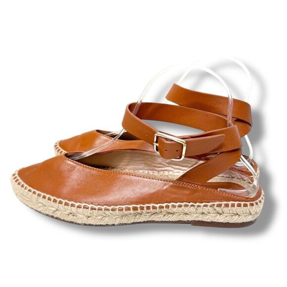 Stuart Weitzman Toga Cognac Brown Leather Ankle Wrap Espadrille Women’s Size 7 M - Picture 2 of 13